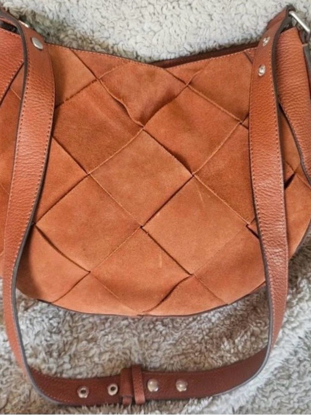 Treasure & Bond Woven Suede Shoulder Bag in Rust Orange
